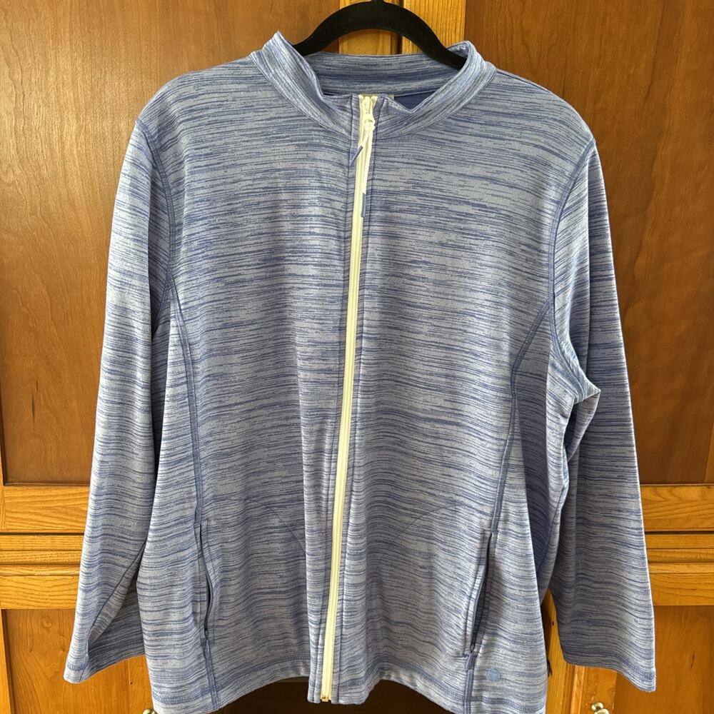 T by Talbots Women's Blue Striped Full Zip Jacket With Pockets Size 2X